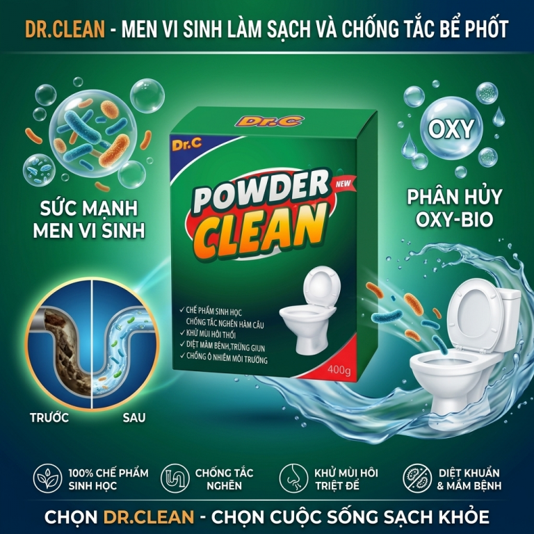 Men Vi Sinh Xử Lý Bể Phốt Dr.Clean Powder Clean: Giải Pháp Sinh Học Chống Tắc Nghẽn Toàn Diện