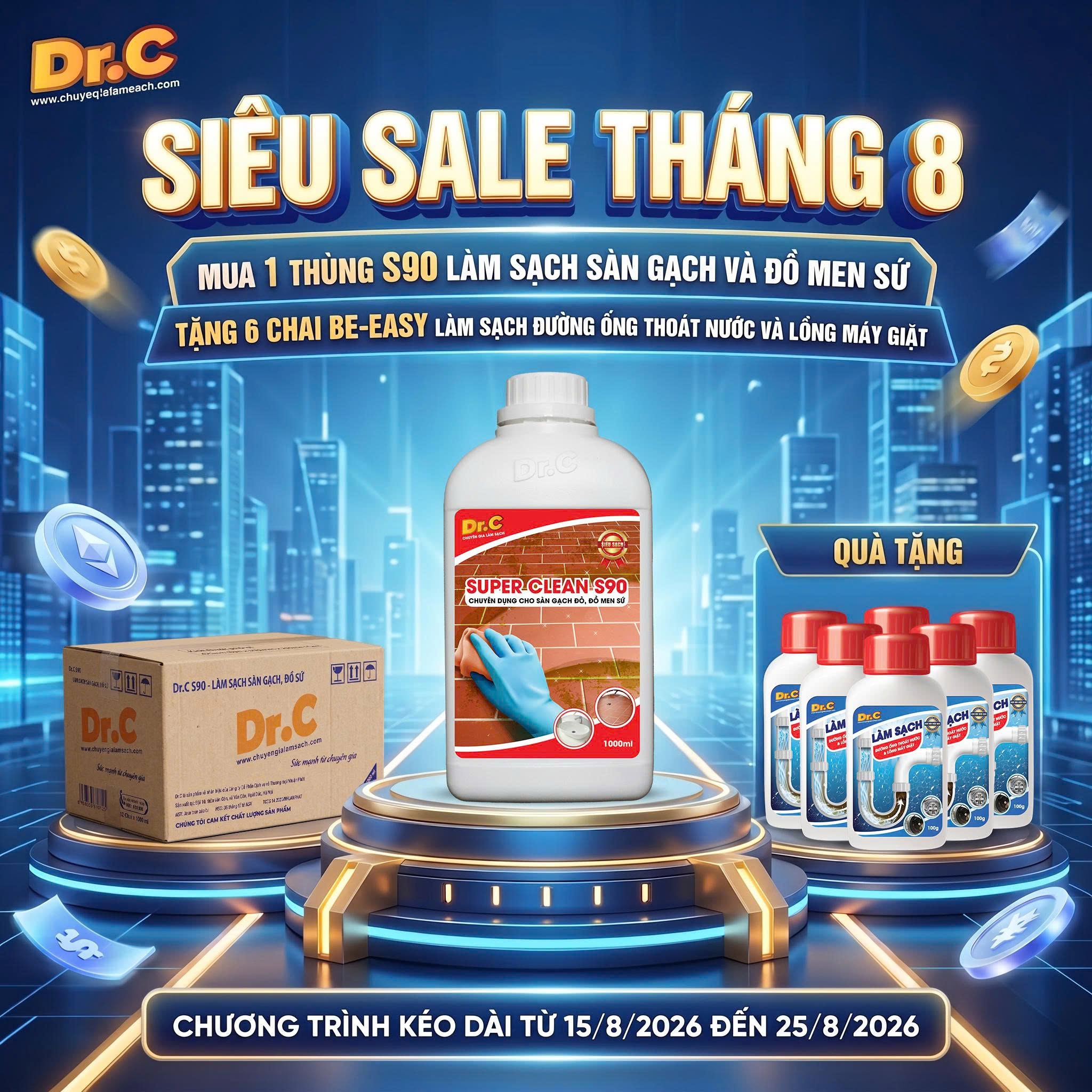 Chương Trình Khuyến Mãi Tháng 8 Dr.Clean: Mua 1 Thùng S90 Tặng Ngay 6 Chai Be-Easy Làm Sạch Toàn Diện