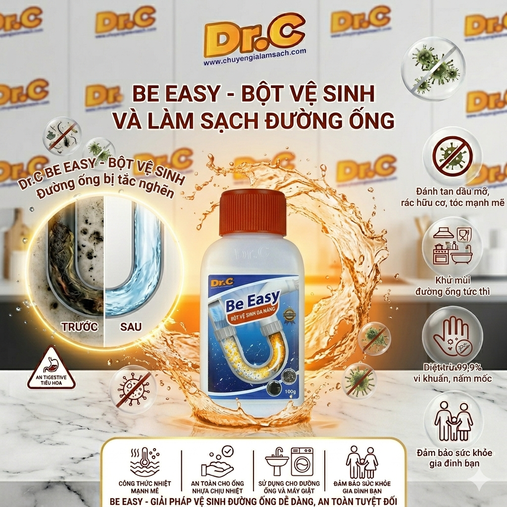 Dr.C Be Easy – Bột Vệ Sinh Đường Ống Chuyên Dụng, Sạch Khuẩn Khử Mùi