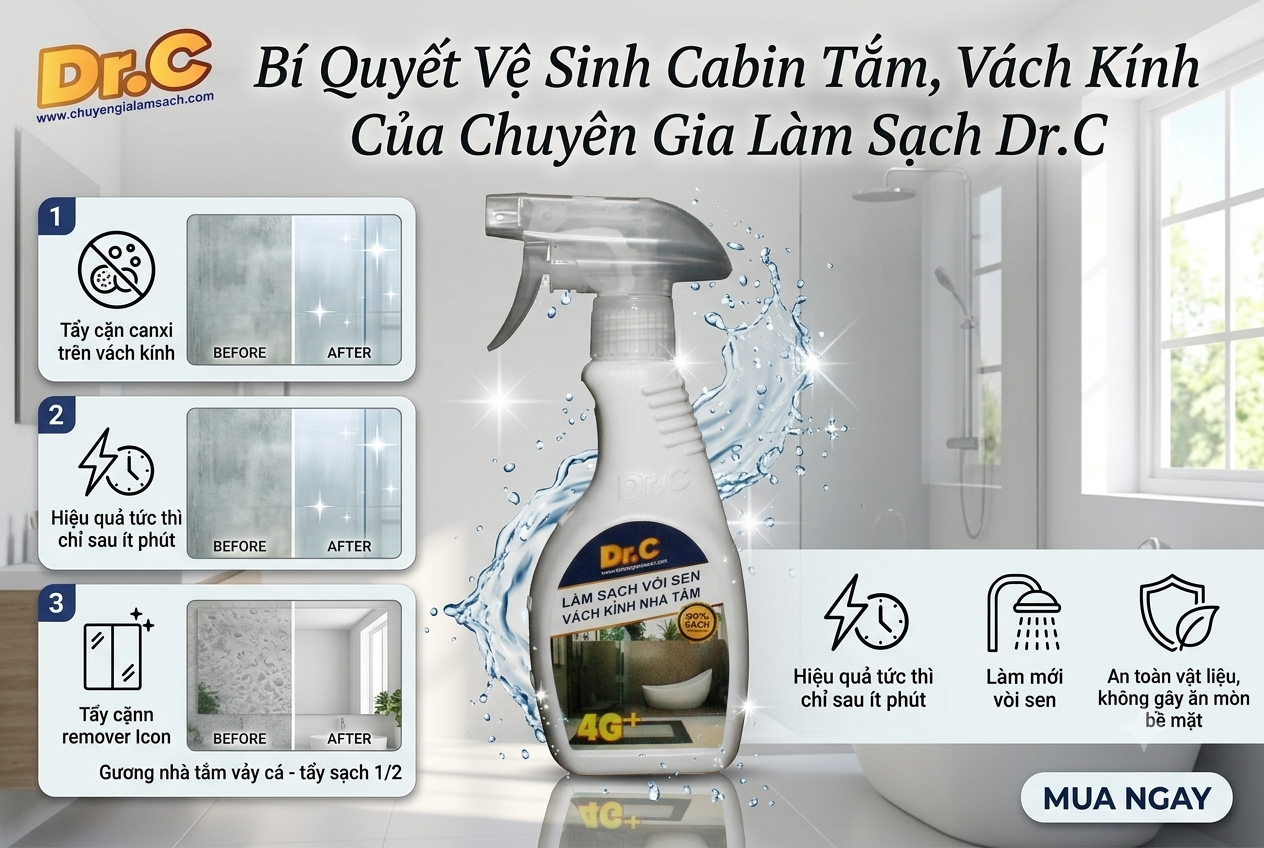 Bí Quyết Vệ Sinh Cabin Tắm, Vách Kính Của Chuyên Gia Làm Sạch Dr.C