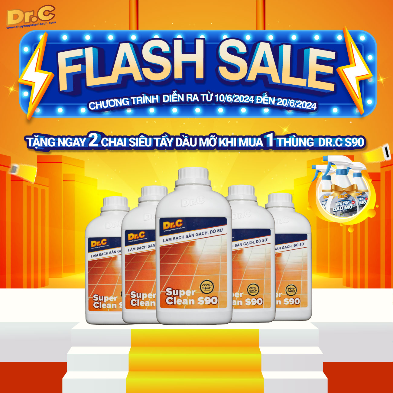 Flash Sale Tháng 6: Mua 1 Thùng Dr.C S90, Tặng Ngay 2 Chai Siêu Tẩy Dầu Mỡ - Dr.C Flash Sale Tháng 6: Mua 1 Thùng Dr.C S90, Tặng Ngay 2 Chai Siêu Tẩy Dầu Mỡ - Dr.C