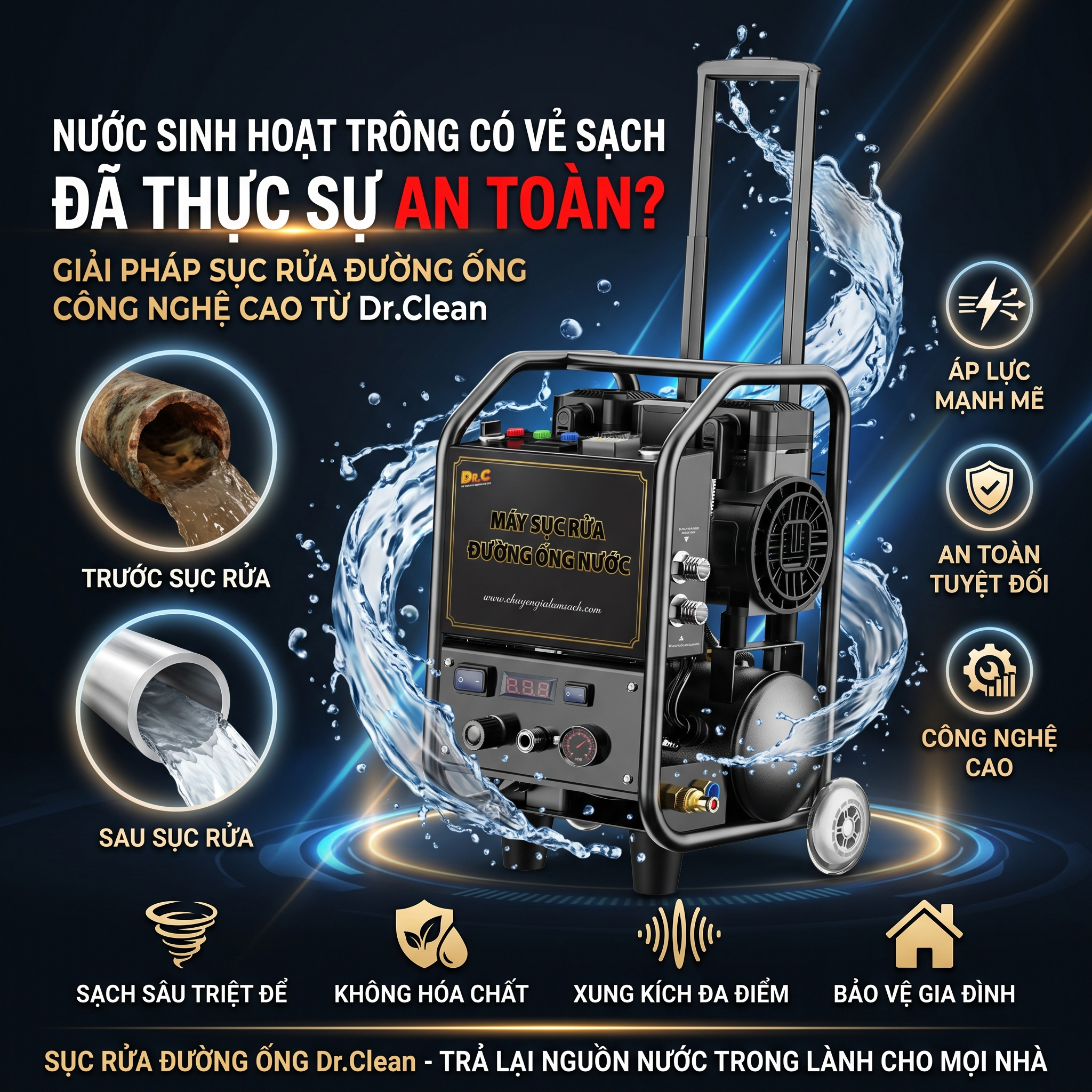 Nước Sinh Hoạt Trông Có Vẻ Sạch Đã Thực Sự An Toàn? Giải Pháp Sục Rửa Đường Ống Công Nghệ Cao Từ Dr.Clean