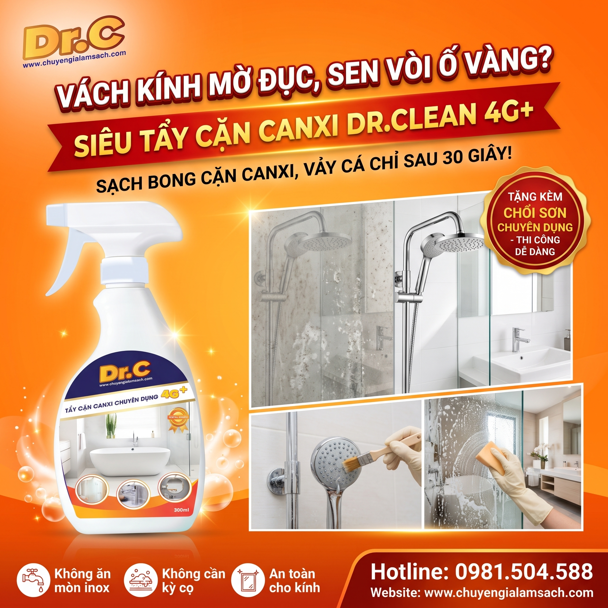 Siêu Tẩy Cặn Canxi Dr.Clean 4G: Giải Pháp Đánh Bay Vảy Cá Vách Kính & Ố Vàng Sen Vòi Siêu Tẩy Cặn Canxi Dr.Clean 4G: Giải Pháp Đánh Bay Vảy Cá Vách Kính & Ố Vàng Sen Vòi