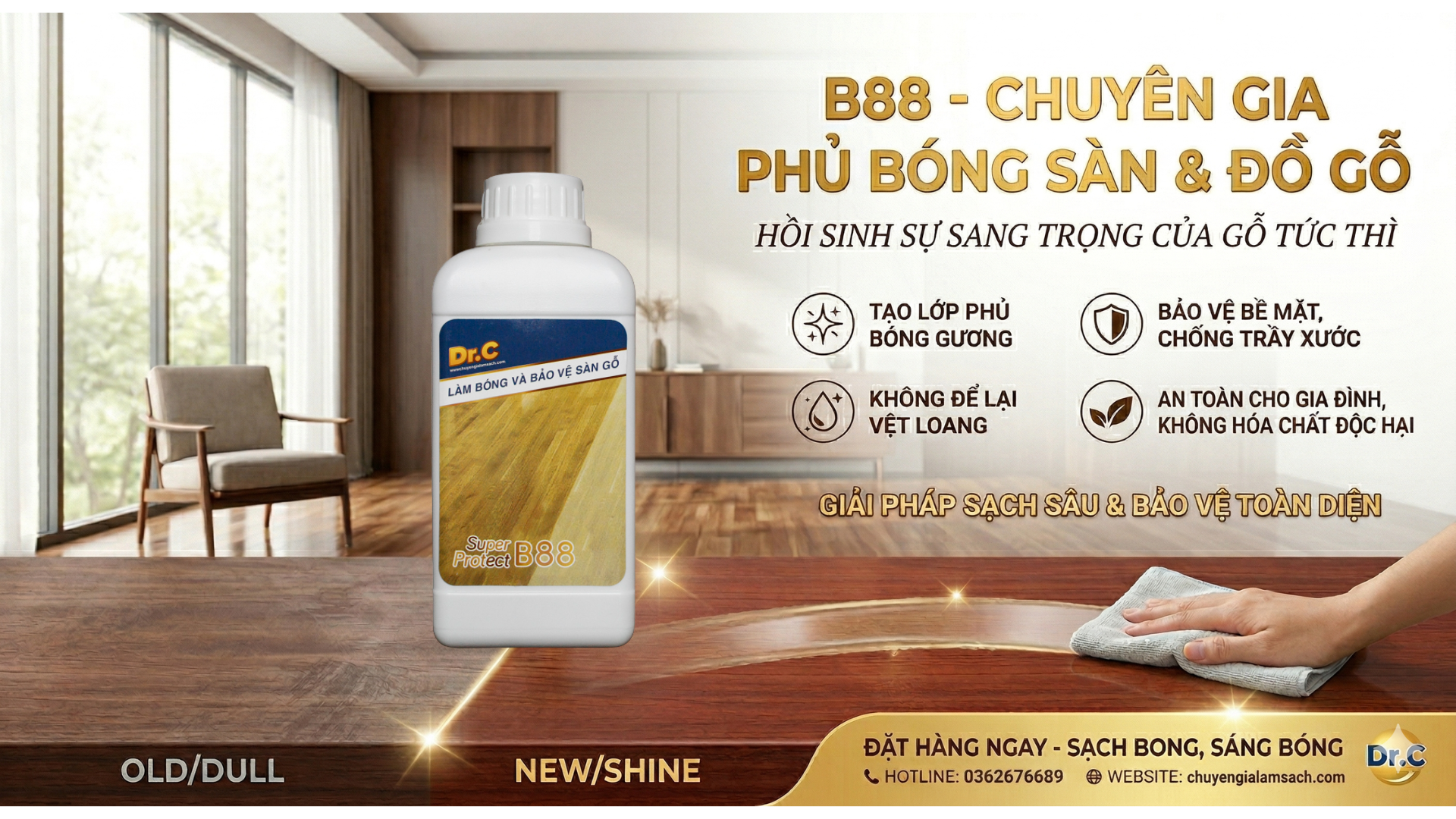 Cách Phục Hồi Và Phủ Bóng Sàn Gỗ Tại Nhà Với Dr.C B88 Super Protect