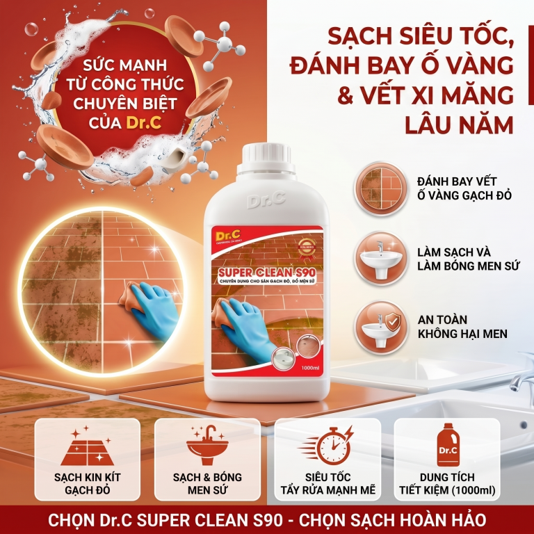 Dung Dịch Tẩy Xi Măng Và Làm Sạch Men Sứ Dr.Clean S90 – Giải Pháp Hậu Thi Công Hoàn Hảo