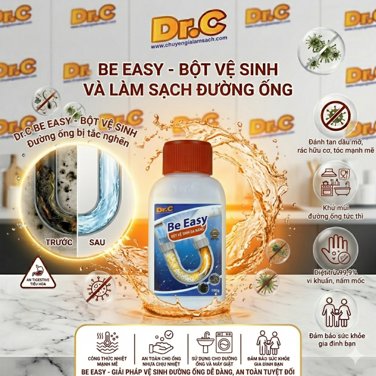 Dr.C Be Easy – Bột Vệ Sinh Đường Ống Chuyên Dụng, Sạch Khuẩn Khử Mùi