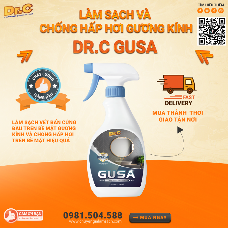 Dr.C Gusa - Siêu phẩm làm sạch gương kính, chống hấp hơi, không mùi – Lựa chọn hàng đầu cho ngôi nhà Việt