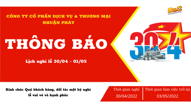 THÔNG BÁO NGHỈ LỊCH LỄ 30/04 - 01/05 CỦA THƯƠNG HIỆU DR.C