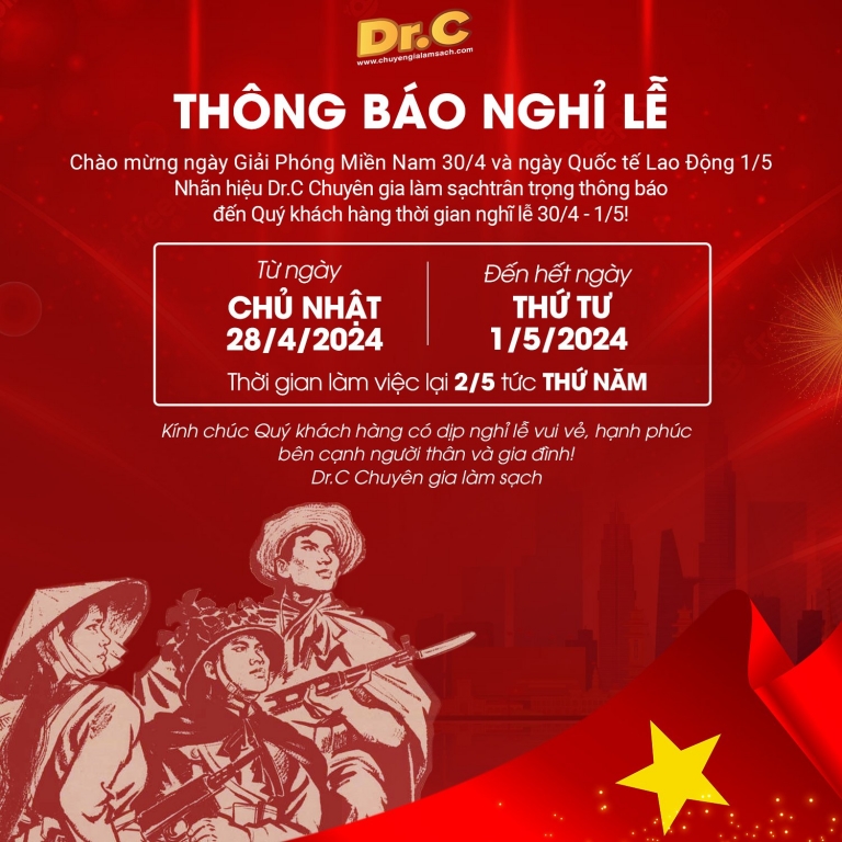 THÔNG BÁO LỊCH NGHỈ LỄ 30/04 - 01/05