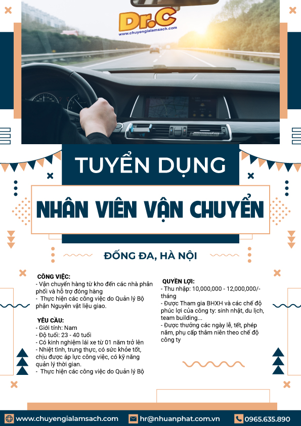 TUYỂN DỤNG NHÂN VIÊN VẬN CHUYỂN DRC | LƯƠNG 10 - 12 TRIỆU/THÁNG