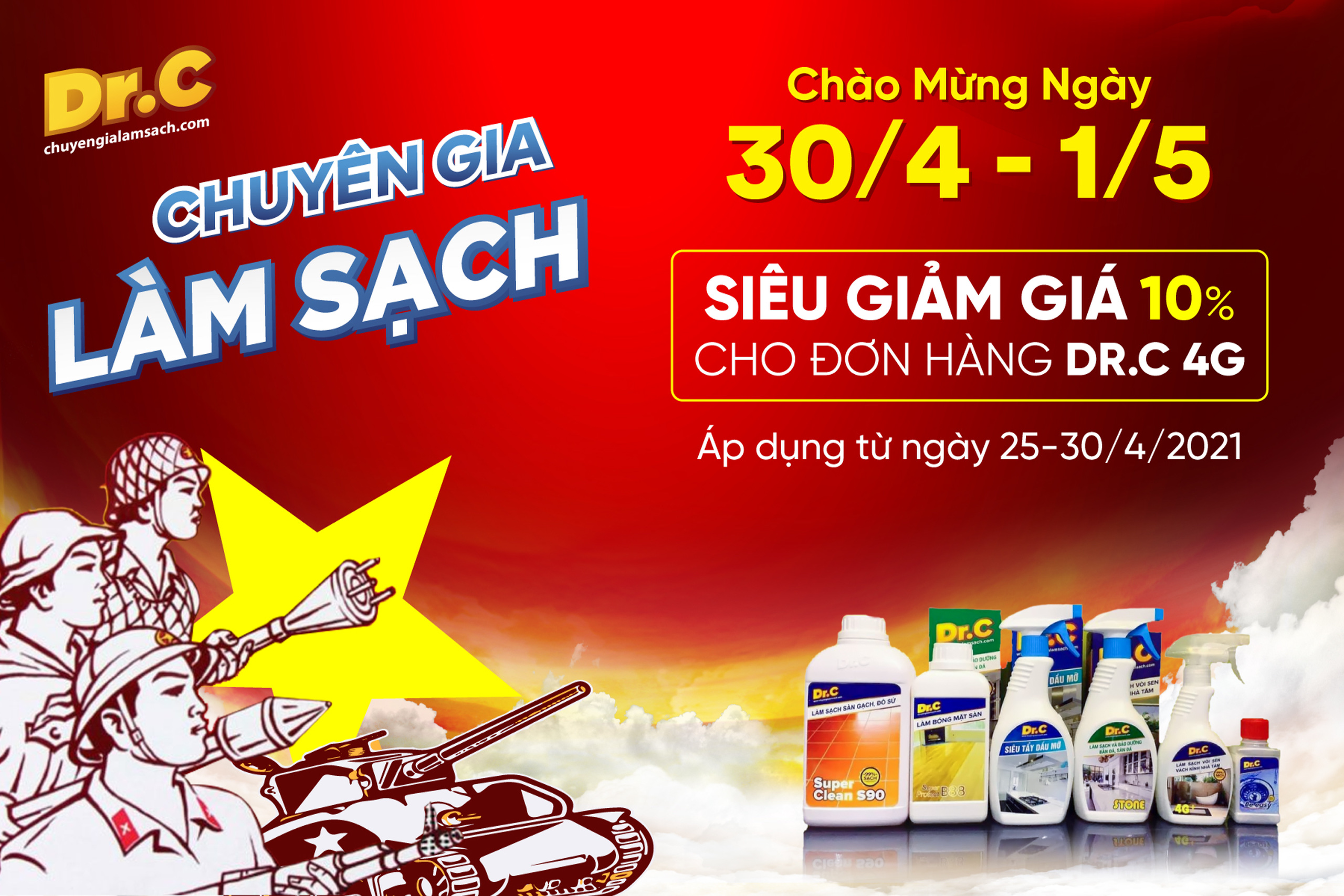 Chào mừng 30/4 % 1/5 Sale off 10% Dr.C 4G Chào mừng 30/4 % 1/5 Sale off 10% Dr.C 4G