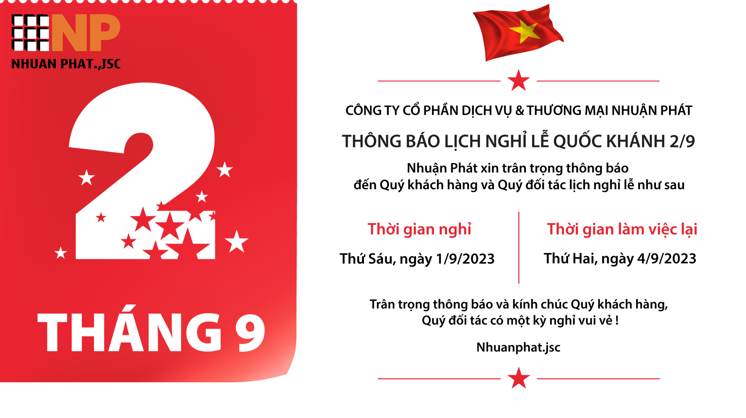 THÔNG BÁO NGHỈ LỄ 2/9 THÔNG BÁO NGHỈ LỄ 2/9